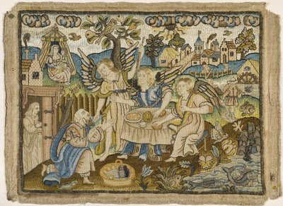 Embroidered picture: Abraham entertaining the Angels, 2nd half of the 17th century by English School